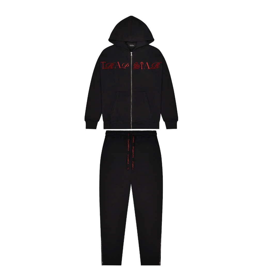 Trapstar Script Zip Through Tracksuit - (BLACK/ZINFANDEL)