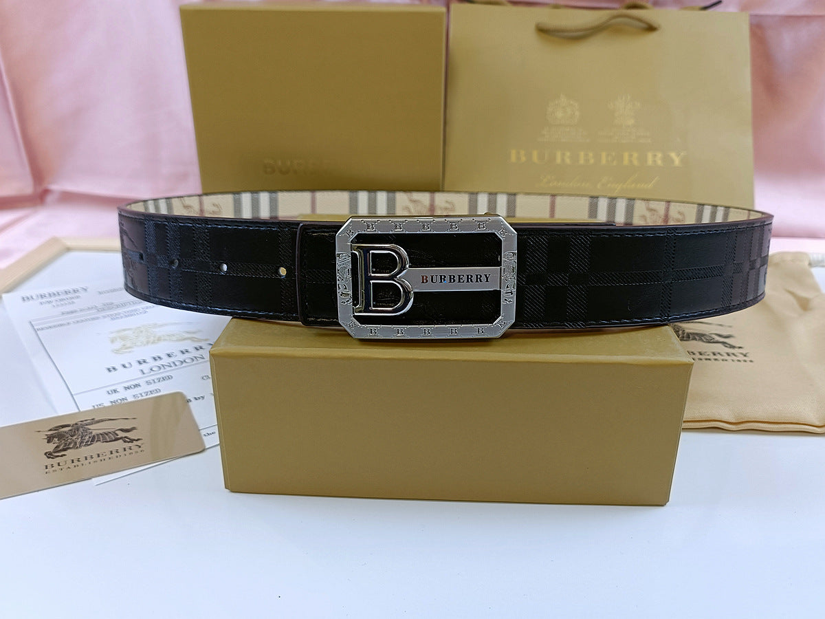 Burberry Plaque Belt - (BLACK/SILVER)