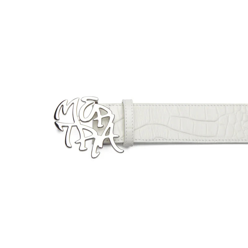MERTRA Alligator Skin Belt White