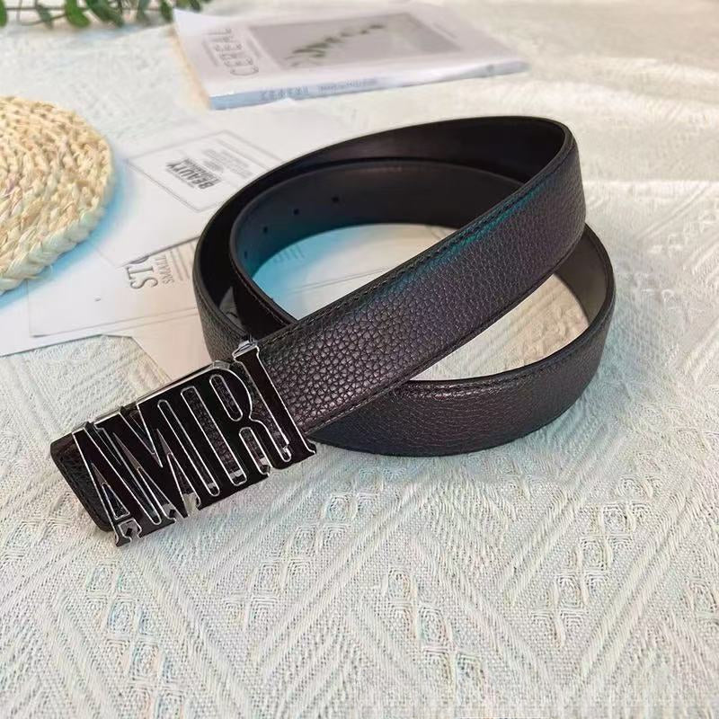 Amiri Pebbled Belt - (BLACK/SILVER)