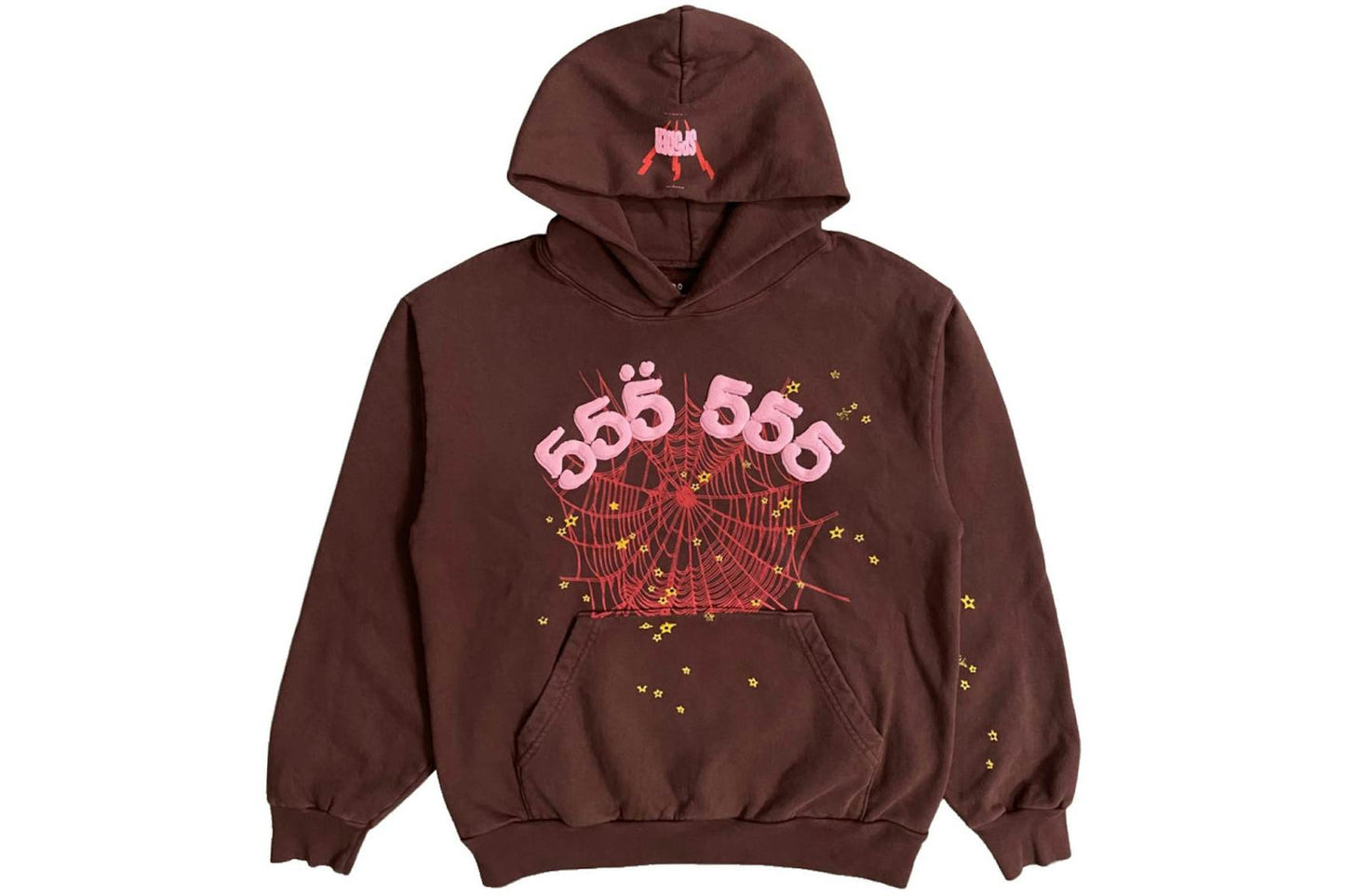 Sp5der Worldwide Red Angel Number 555 Hoodie - (BROWN)