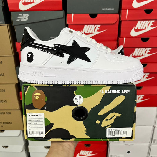 A Bathing Ape Bapesta - (WHITE/SHINY BLACK)