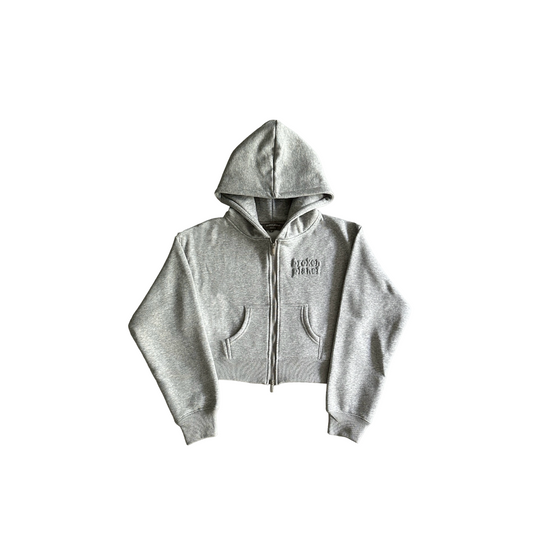 Broken Planet Basic Cropped Zip Hoodie - (GREY)