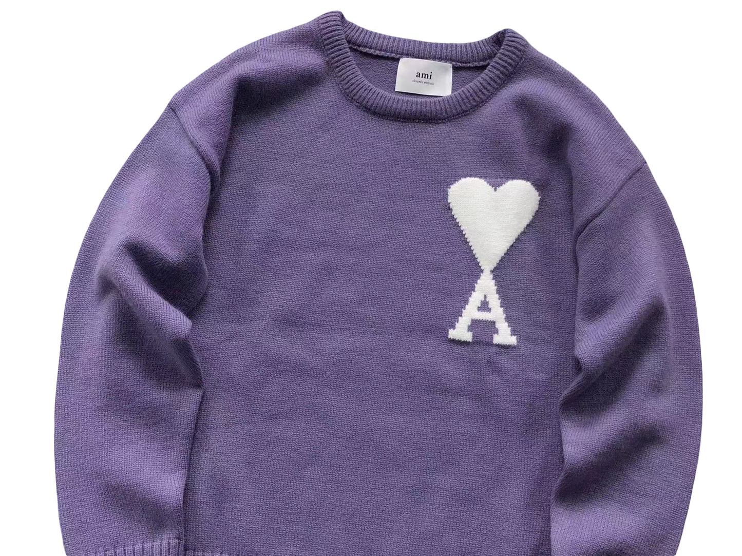 AMI Paris Maxi White Heart Knit Sweater - (PURPLE)