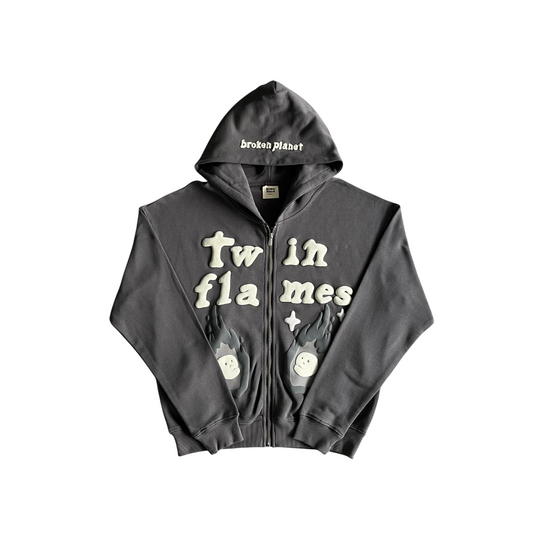 Broken Planet Twin Flames Zip Hoodie - (GREY)