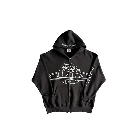 Broken Planet Going To Outer Space Zip Hoodie - (BLACK)
