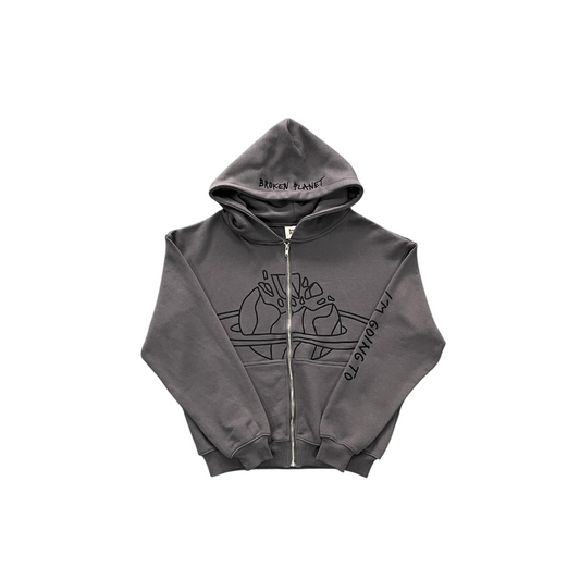 Broken Planet Going To Outer Space Zip Hoodie - (GREY)