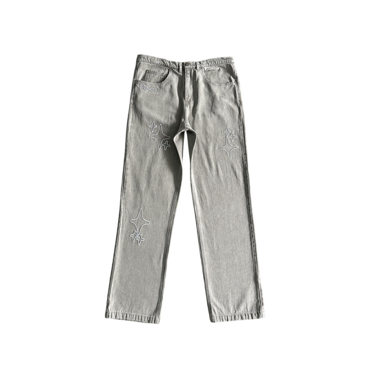 Broken Planet Stars Jeans - (GREY/WHITE)